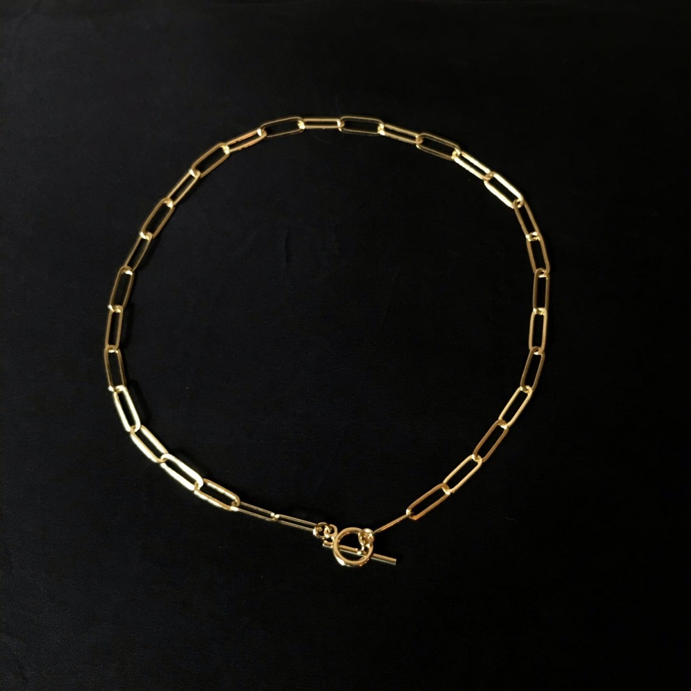 Gold Paperclip Link Necklace with Toggle Clasp - 15 inch